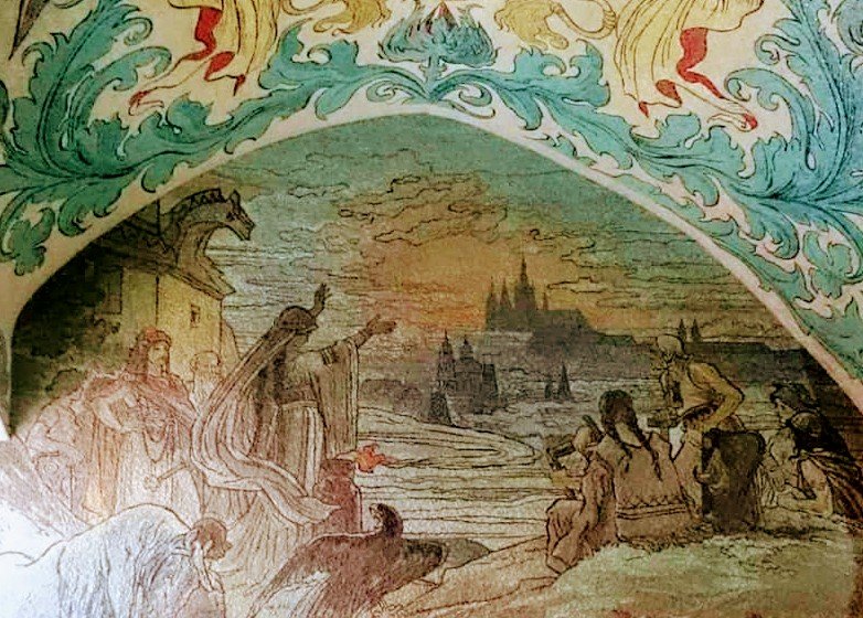 莉布絲預言布拉格圖。莉布絲從高堡(Vyšehrad)處，預見未來布拉格的壯觀。該圖攝於布拉格老城市政廳內。