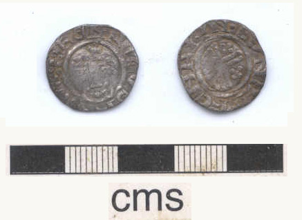 Medieval_coin,_hammered_silver_short_cross_penny,_class_4,_minted_by_Henri,_London._(FindID_192179)